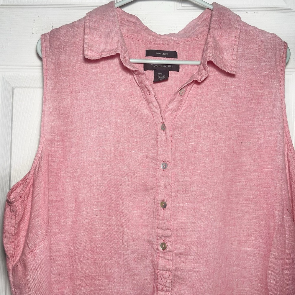TAHARI 100% Linen‎ Pink, Sleeveless, 1/2 Button Front Women’s Dress Sz 2X - Picture 6 of 6